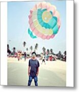 #goa #beach #footprints #boats #waves #4 Metal Print