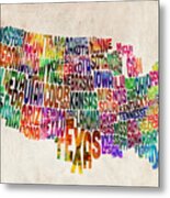United States Text Map Metal Print