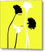 4daisies Black And White On Yellow Metal Print