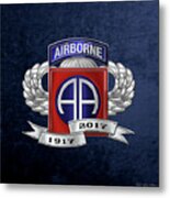 82nd Airborne Division 100th Anniversary Insignia Over Blue Velvet Metal Print