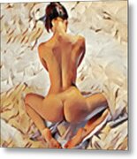 8797s-mak Watercolor Of Nude On Fabric Long Neck Broad Shoulders Slim Waist Metal Print