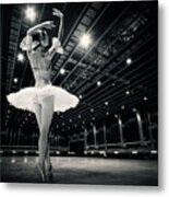 A Beautiful Ballerina Dancing In Studio Metal Print