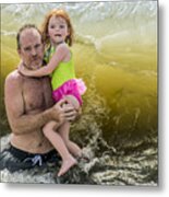 A Father, A Daughter, And A Big Wave Metal Print