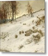 A Flock Of Sheep In A Snowstorm Metal Print