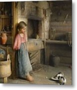A Girl With Kittens Metal Print
