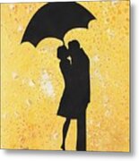 A Kiss Under Umbrella Metal Print