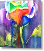 A Painted Rose In The Rain Metal Print