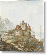 A Rhine Landscape With Peasants At Work Metal Print