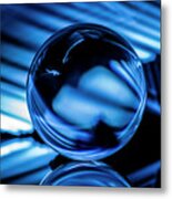Abstract Blue Light Painted Glass Ball Metal Print