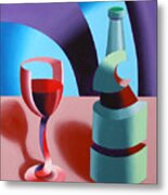 Abstract Futurist Wine And Glass Still Life Oil Painting Metal Print