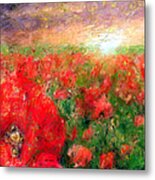 Abstract Landscape Of Red Poppies Metal Print