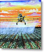 Air Tractor At Sunset Over Cotton Metal Print