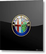 Alfa Romeo - 3 D Badge On Black Metal Print