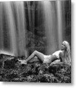 Ally Laying Down In Front Of Waterfall Metal Print
