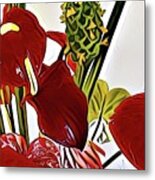 Aloha Bouquet Of The Day - Anthuriums In Darkl Red With Green Ginger - A Portion Metal Print