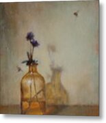 Amber Bottle And Bees Metal Print