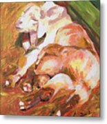 American Farm Sleepy Goats Metal Print