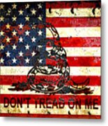 American Flag And Viper On Rusted Metal Door - Don't Tread On Me Metal Print