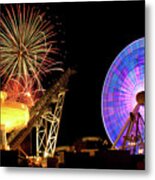 Amusemant Pier In Wildwood New Jersey With Colorful Firework Explosions Metal Print