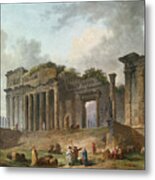 An Architectural Capriccio With An Artist Sketching In The Foreground Metal Print