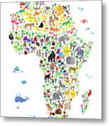 Animal Map Of Africa For Children And Kids Metal Print