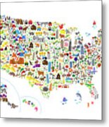 Animal Map Of United States For Children And Kids Metal Print