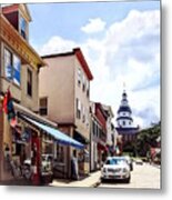 Annapolis Md - Shops On Maryland Avenue And Maryland State House Metal Print