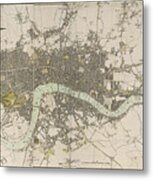 Antique Map Of London - Old Cartographic Maps - London In Miniature, 1807 By Edward Mogg Metal Print