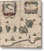Antique Maps - Old Cartographic Maps - Antique Map Of The Moluccas, Indonesia - Maluku Islands, 1640 Metal Print
