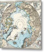 Antique Maps - Old Cartographic Maps - Antique Map Of The North Pole And The Arctic Region Metal Print