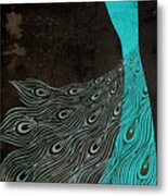 Aqua Peacock Art Nouveau Metal Print
