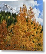 Aspens, Clouds And Red Mountain Metal Print