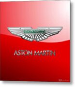 Aston Martin - 3 D Badge On Red Metal Print