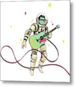 Astronaut Holding Guitar Metal Print
