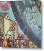 Astronomers Looking Through A Telescope Metal Print