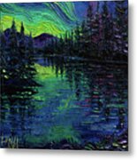 Aurora Borealis Mirage Textural Impressionist Impasto Landscape Palette Knife Oil Painting Metal Print