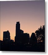 Austin Skyline Sunrise Into A Crescent Moon Panorma Metal Print