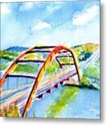 Austin Texas 360 Bridge Watercolor Metal Print