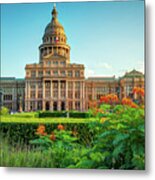 Austin Texas State Capitol Building And Flower Garden Metal Print