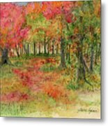 Autumn Forest Watercolor Illustration Metal Print