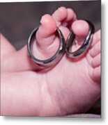 Baby Feet With Wedding Rings Metal Print