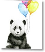 Baby Panda With Heart-shaped Balloons Metal Print