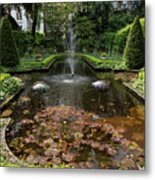 Backyard Oasis Symmetry - Gracious Garden Fountain Metal Print