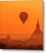 Bagan Pagodas And Hot Air Balloon Metal Print