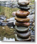 Balancing Zen Stones In Countryside River Vii Metal Print