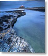 Bamburgh Castle Blue Hour From The Rocks After Dark Metal Print