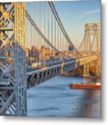 Barge Passing Under The Gwb Metal Print