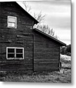 Barn And Wildflowers In Black And White Metal Print