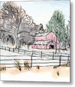 Barn In Winter Woods Metal Print