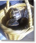 Basket With Brown Patterned Decor In The Sunlight Metal Print